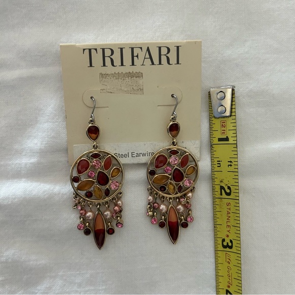 VTG Trifari Earrings Multi Shapes & Colors Drop Dangle Pierced Silver Tone NEW - Picture 3 of 4